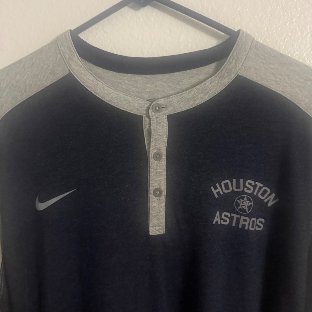 Houston Astros MLB X Nike Dri-FIT Navy Grey 3/4 Sleeve Henley Shirt Men's XXL - Picture 3 of 7